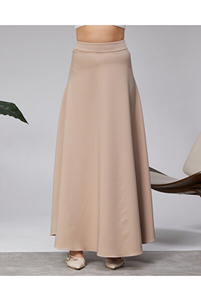 sehatex Dabıl Thick Crepe Fabric Long Skirt with Pattern