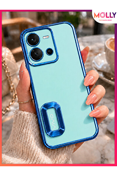 Molly VİVO V25 İçin Kenarları Metalik Sierra Blue Lens Koruyuculu Lou Lazer Ş...