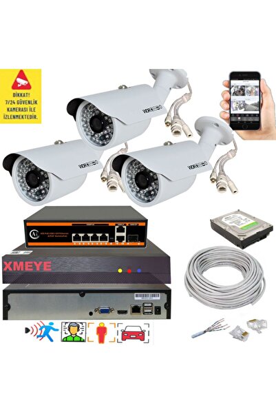 BİSES 3 lü Yapay Zeka Destekli 5 MP 1940P Görüntü POE Bağlantılı 48 Ir Led Ge...