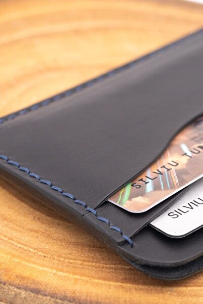 tudorAce Handmade Black Vegetable-Tanned Leather ID Card Holder with 5 Pockets