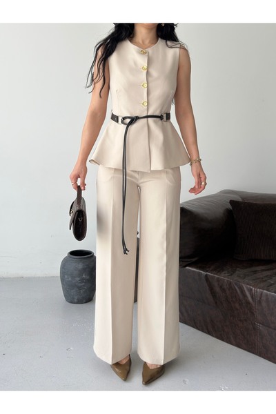 Ekim Store Belted Buttoned Vest Trousers Blazer Suit
