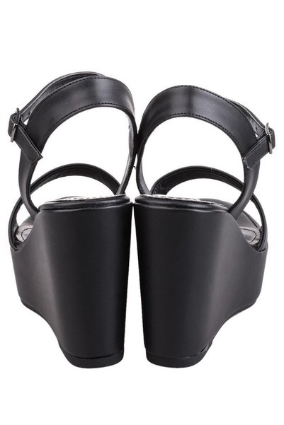 Bluefeet Black Leather Women's Wedge Heeled Shoes