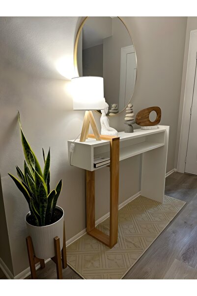 Ysf Ravonihome Modern Beyaz Dresuar - Ahşap Detaylı MDF Antre Konsolu (90x80x25)