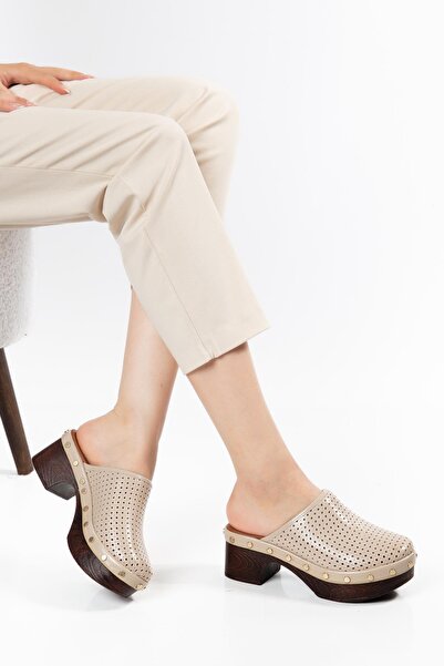 SUİNS SHOES Suins Kanety Model Closed Front Perforated Platform Heeled Slippers