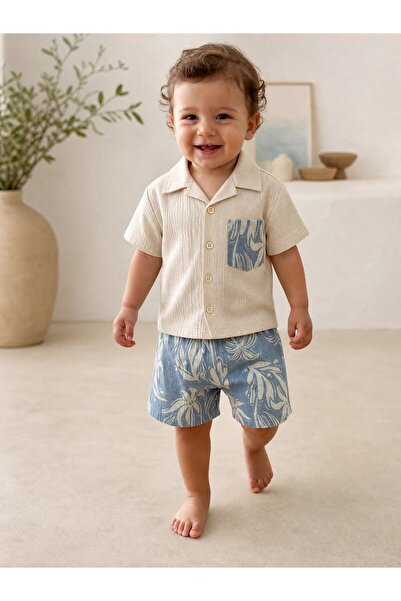 Nio Lua Baby Boy Muslin Decorated Shirt and Shorts Set Summer Gift Set