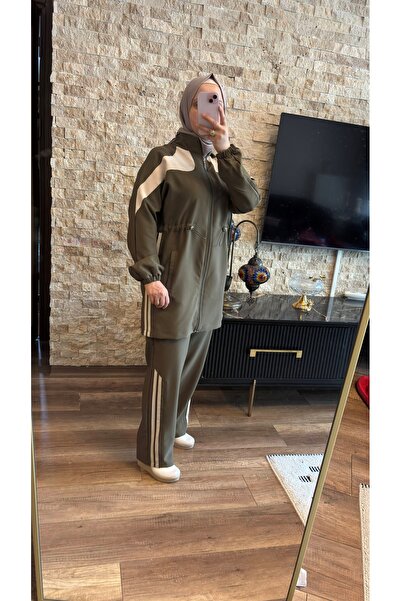 MİMİ Luxury Wear Women's Stripe Detailed Waist Gathered Hijab Tracksuit Set