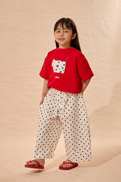 Fahhar Kids Puantiye Barrel Pantolon Ekru