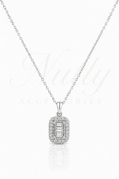 Nutly Accessories Baguette Stone Baguette Necklace Women's Minimal Steel Neck...