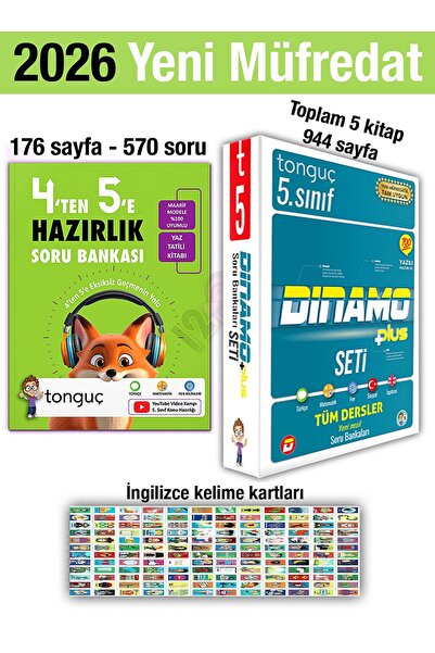 Tonguç Yayınları 4'ten 5'e Hazırlık Kitabı 2026 Yaz Tatili 5. Sınıf Dinamo 20...