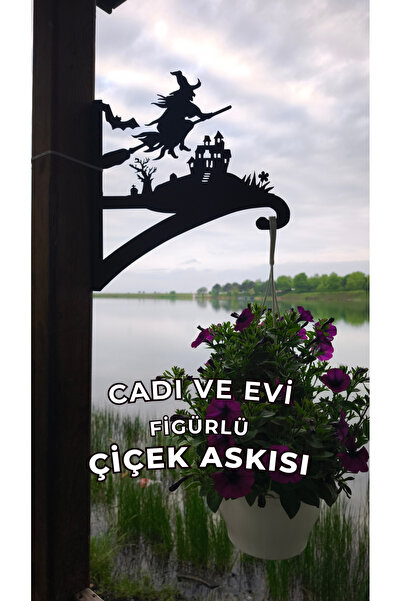 Metalciklerim Metal Saksı Askılığı - Cadı Evi Figürlü Duvar Tipi Dekoratif Çi...