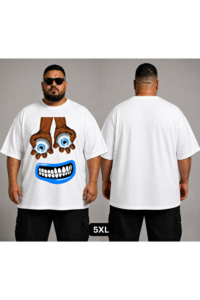 VODEXA Unisex Oversize T-Shirt Blue Lip Print Large Size Cotton T-Shirt Comfo...