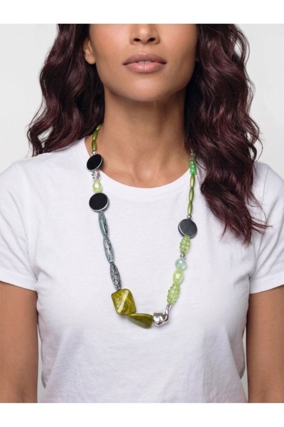 COCOSH TAKI Green and Silver Color Beaded Special Design Necklace