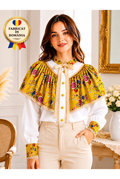 OEM Camasa Traditionala,Eleganta, Bumbac 100%, Alb, Detalii Florale