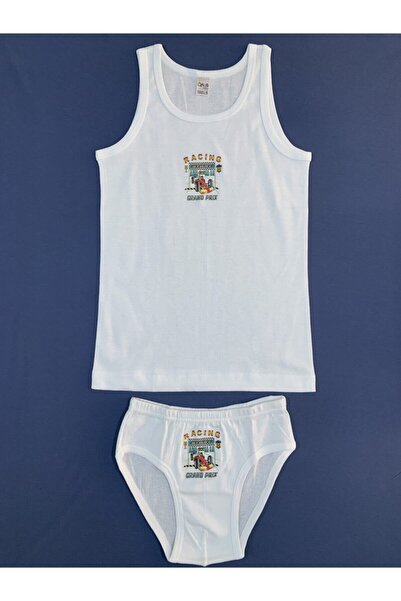 Generic Brand Boy's White Ribbed Undershirt and Underpants Set