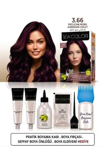 Sea Color Set Saç Boyası 3.66 Patlıcan Moru 2 Li +Pratik Boya Kabı