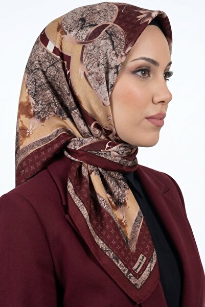 hadiora Women's Burgundy Abstract Patterned Organic Soft Cotton Scarf