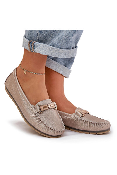 S.BARSKI Glitter Flat Moccasins Made Of Leather D&A LR51-546 Golden 39