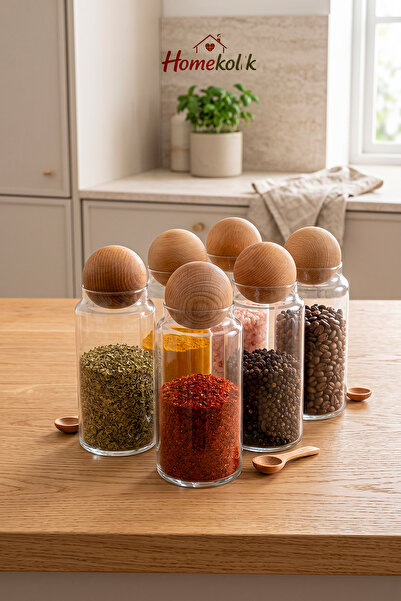 Homekolik Set of 6 Glass Jars with Wooden Cork Lids 1300 ml |   Glass Storage...