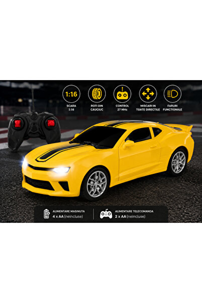 LEAN Bebelul yellow sports remote control car 1:16 scale with lights 6 years+