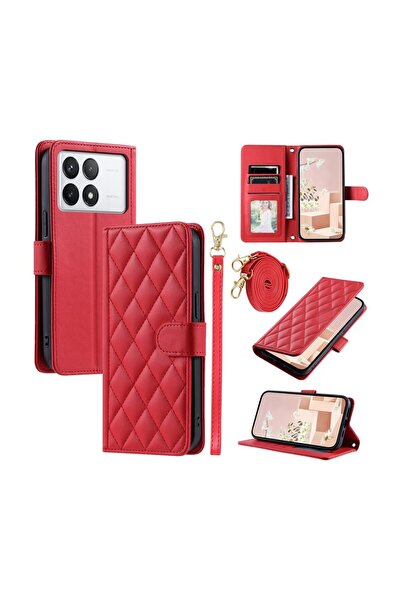 sscase Puff Rhombus Θήκη Πορτοφόλι με Λουράκι Red (Xiaomi Poco X6 Pro 5G)