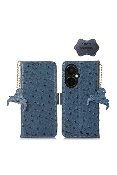 sscase Ostrich Genuine Leather Θήκη Πορτοφόλι Blue (OnePlus Nord CE 3 Lite 5G)