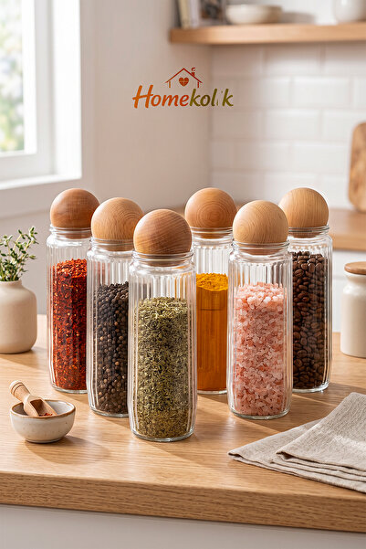 Homekolik Set of 6 Striped Glass Storage Containers 1500 ml with Wooden Cork ...