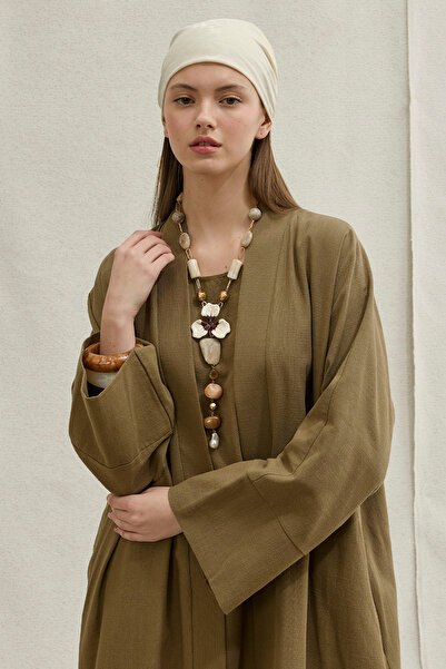ViadelAtelier Soft Cotton Keten İkili Takım Haki Abaya