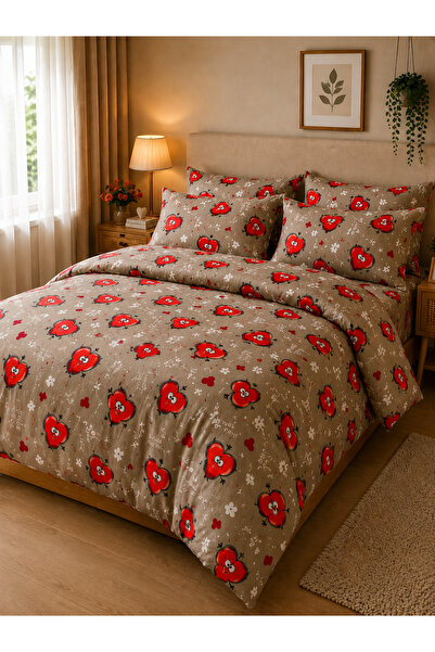 zeetwo 6-Piece Printed Cotton Bedding Set – Fitted Sheet, Duvet Cover & 4 Pil...