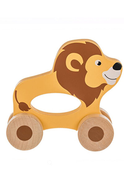 OEM Wooden Lion Toy Orange with 4 Wheels 11.5 x 12 x 4.5 cm