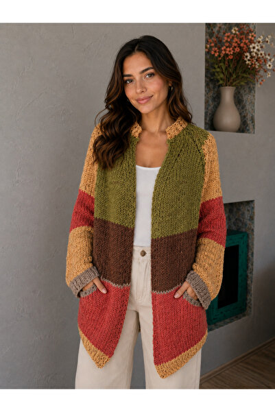 Hobi Kafe Hand Knitted Colorful Casual Cardigan