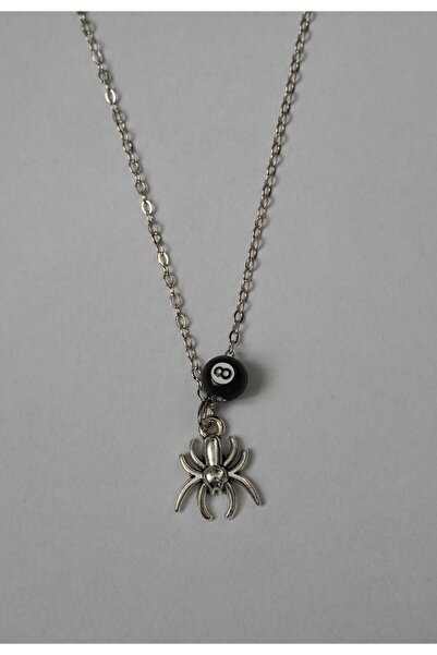 NO BRAND 8 ball örümcek yıldız y2k grunge gotik pinterest asimetrik kolye
