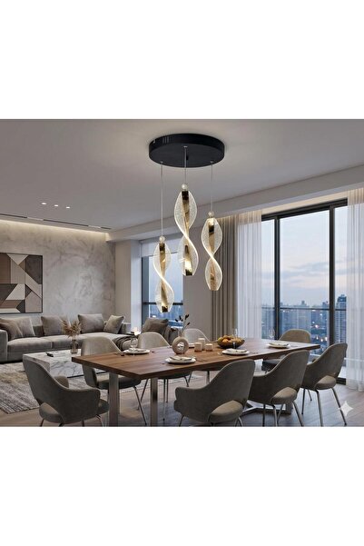 BİAVİZE SİYAH 3 LÜ YAPRAK LEDLİ MODERN SARKIT AVİZE