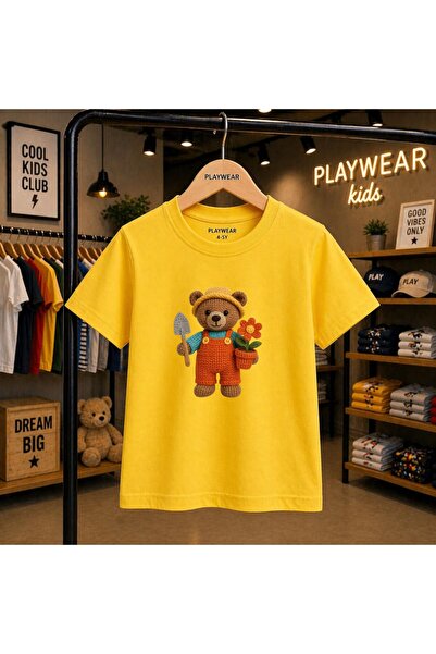 playwear Bahçivan Bear Printed 100% Children's Unisex T-Shirt 5 6 -7 8-9 10 -...