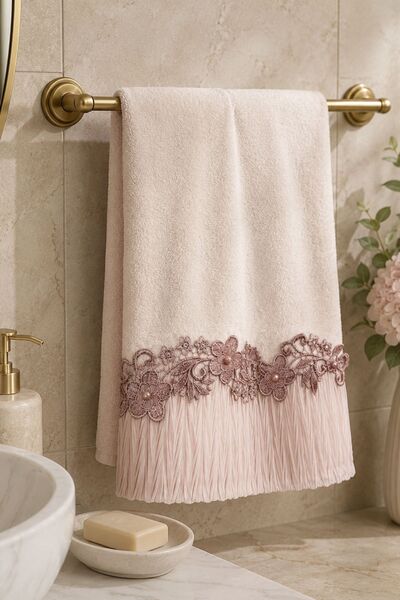 Elegancembroidery منشفة قطنية مزينة بتفاصيل غوبور