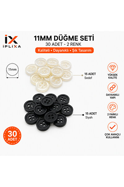 İPLİXA 11mm Siyah Düğme Seti | Dayanıklı Şık Dikiş Düğmesi