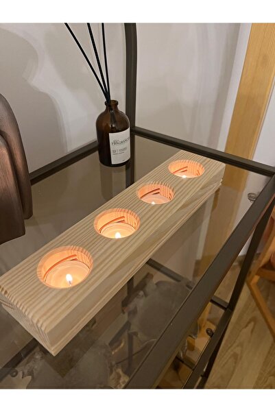 Trivon Studio Doğal Ahşap El Yapımı 4'lü Işık Kanallı Tealight Mumluk