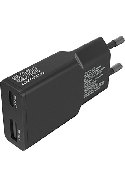 4smarts Φορτιστής χωρίς καλώδιο GaN με 2 θύρες USB-C, 30W Power Delivery, Μαύ...