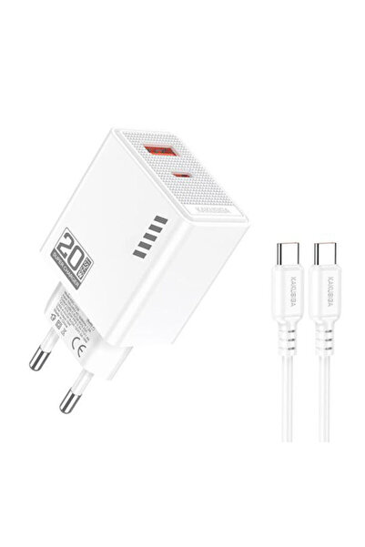 KAKUSİGA Φορτιστής με θύρα USB-A και θύρα USB-C και καλώδιο USB-C σε USB-C 20...