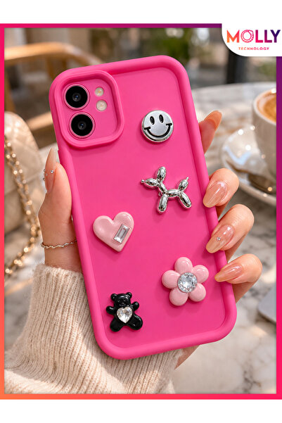 Molly iPhone 11 İçin Magenta Pembe Kenarları Kalın 3d Kabartmalı Bubble Toy S...