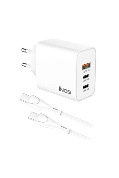 inos Φορτιστής GaN με θύρα USB-A και 2 θύρες USB-C και καλώδιο USB-C - USB-C,...
