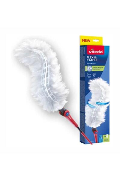 Vileda Flex&Catch Duster with Long Handle + 1 Refill (White/Red)
