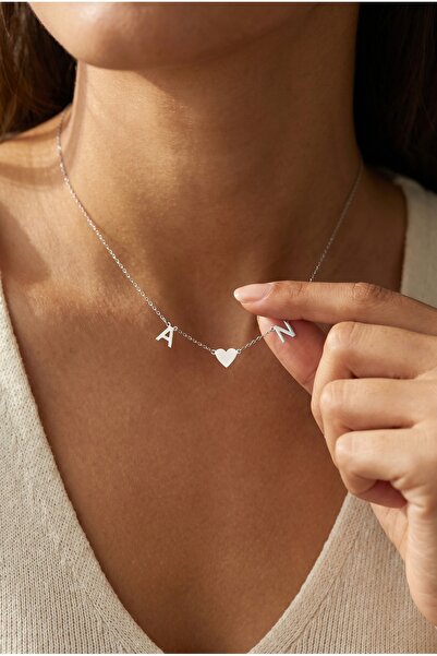iniaHome Kalpli Çift Harf Kadın Kolye 925 Ayar Gümüş Romantik Necklac Premium...