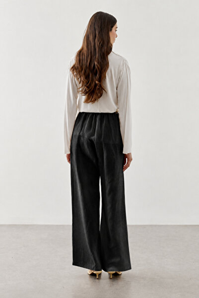 Fahhar Linen Palazzo Pleated Trousers Black