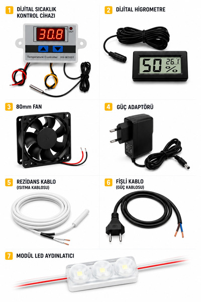 GARANTİ KULUCKA 7 li kuluçka Seti, termostat, fan, adaptör, nemölçer- Higrome...