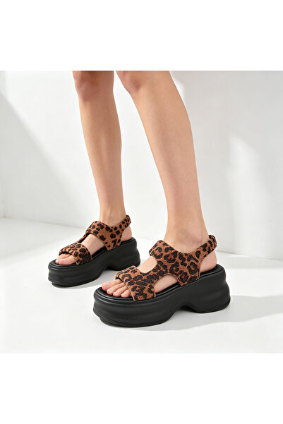 Tmall Sandale de damă, cu platformă, din piele, SA123, Leopard