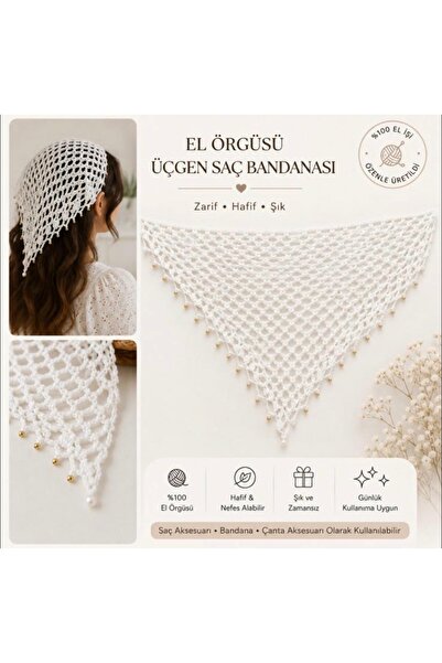 LilacAccessories El Örgüsü Üçgen Saç Bandanası