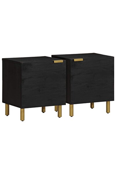 vidaxl Noptiere, 2 buc., negru, 40x33x46 cm, lemn masiv de mango