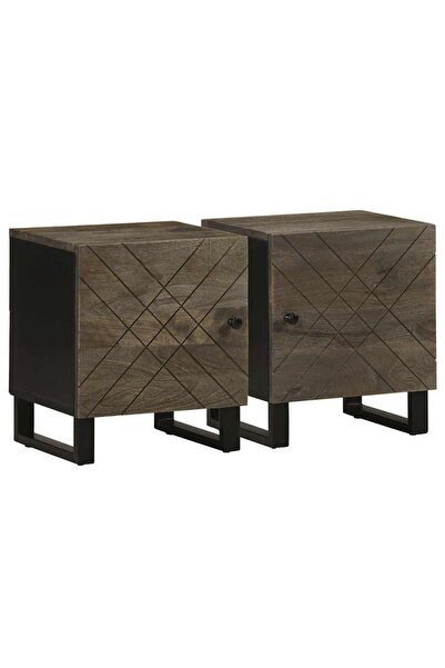 vidaxl Noptiere, 2 buc., negru, 40x33x46 cm, lemn masiv de mango