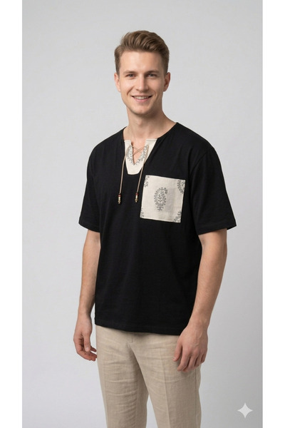 rammerry Tricou cu decolteu în V și mâneci scurte, cu șireturi, cu buzunar cu...
