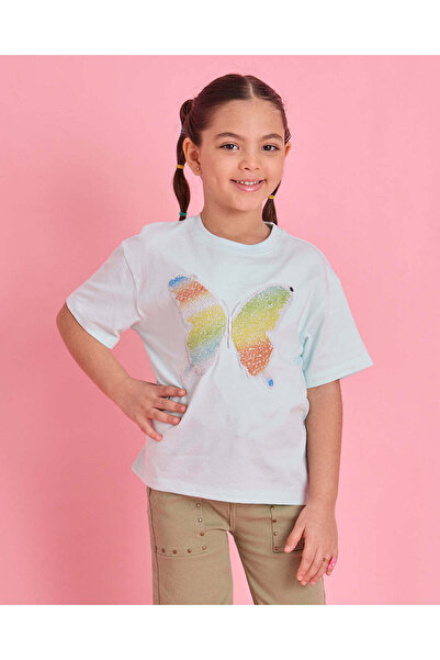 REDTAG Girls Blue Printed T-Shirt
